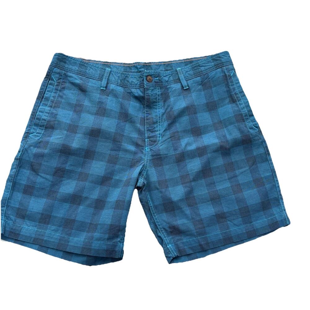 The North Face Shorts Alderson Blue Cotton Plaid Flat Front Short 38 8.5” Inseam
